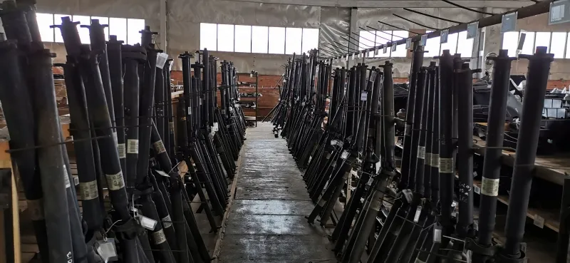 Parts standing in rows with labels